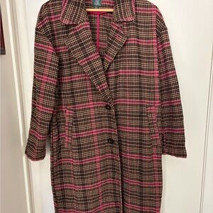 Women’s Wild Fable Pink and Brown Plaid Trench Coat Darkcollegiate Girlhoodcore